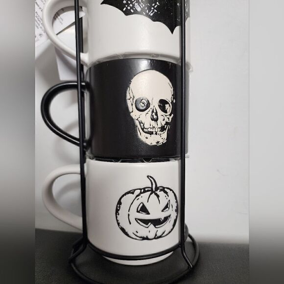 Way to Celebrate 4-Piece 12-Oz Black & White Halloween Icons Ceramic Pumpkin - Picture 2 of 7